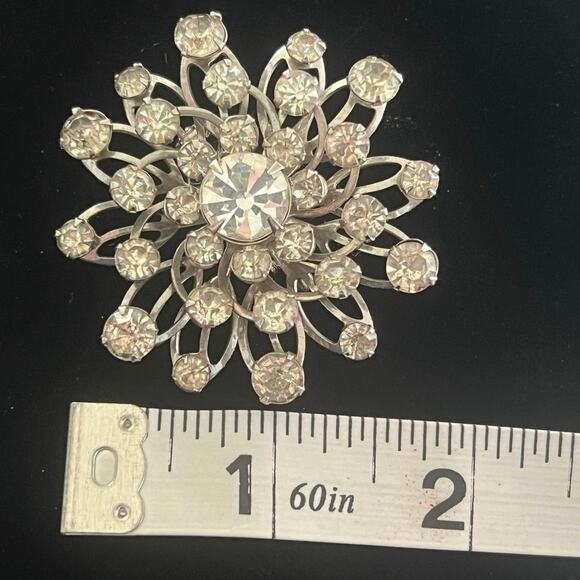 Vintage, Estate - 1950s Silver Tone Rhinestone Atomic Sunburst Brooch, unsigned - Picture 6 of 6